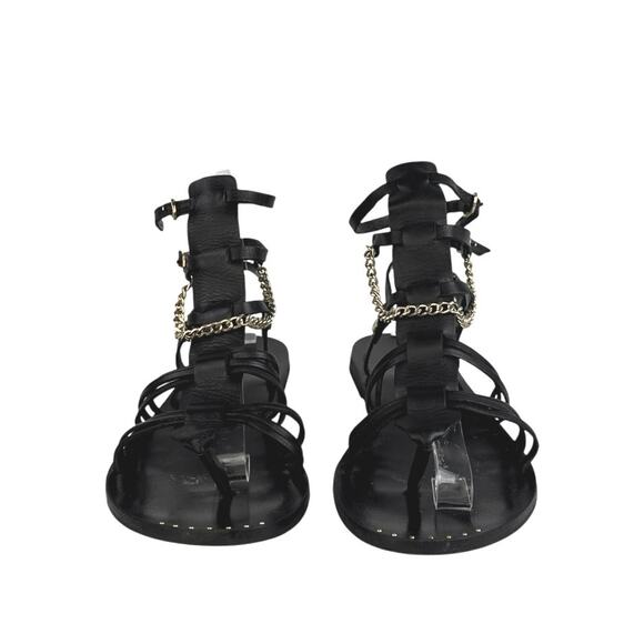 AllSaints Gelda Black Strappy Chain Gladiator Ankle Strap Flats Sandal Size 7.5 - Picture 2 of 8
